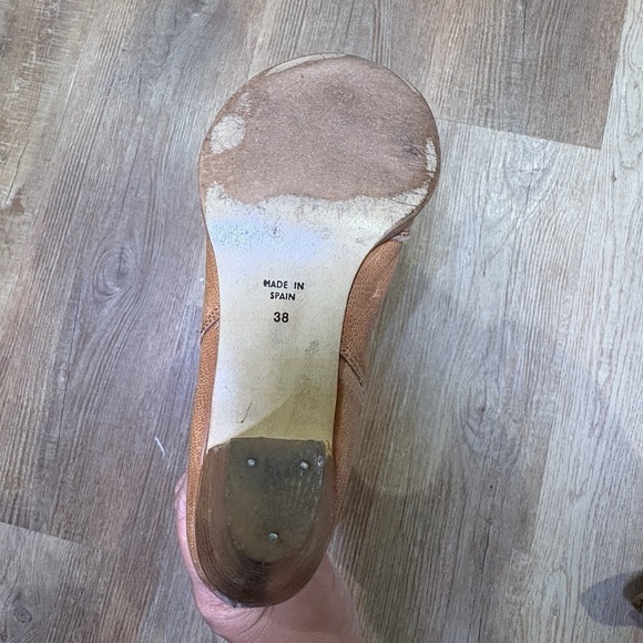 TOPSHOP SIZE 7.5 TAN LEATHER KNEE HIGH CUBAN HEEL BOOTS Made in Spain - Picture 4 of 11